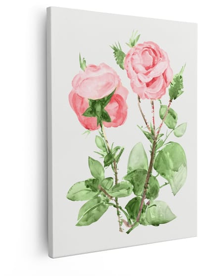 Artaza Canvas Schilderij Roze Rozen - 80x100 cm - Wanddecoratie Bloemen - Muurdecoratie Aquarel - Decoratie Roze Schilderij