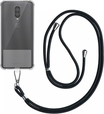 Telefoonhoesje Geschikt voor OnePlus 6T Transparant ShockProof met Afneembaar Universeel Telefoonkoord - Cover Case Siliconen ShockProof with Lanyard - Smartphonica geschikt voor OnePlus 6T