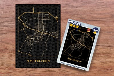 Puzzel Kaart - Amstelveen - Zwart - Goud - Legpuzzel - Puzzel 1000 stukjes volwassenen