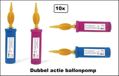 10x Dubbel actie ballonpomp - Pompt 2 keer zo snel - Festival ballonnen fun thema feest verjaardag