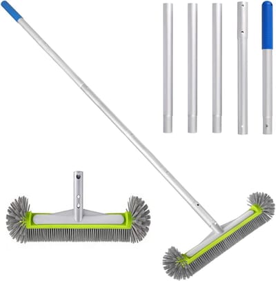 Telescoop zwembadborstel met halfronde borstelharen voor efficiënte reiniging van muren en vloeren, 43 cm, ideaal voor tegels en treden, aluminium steel en afneembaar