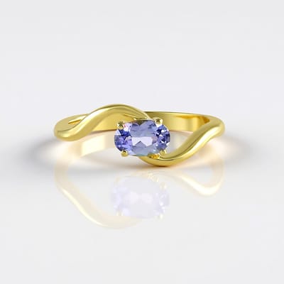 Cavill - Ring in 925 Sterling Zilver Verguld met Onverhitte Ovale Tanzaniet 0.406 ct - Modern Lavendel Sieraad - Elegante Damesring