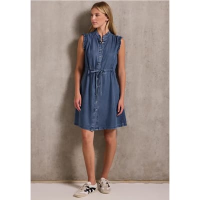 Denim jurk met ruches