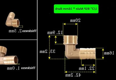 90 Graden Messing Elleboog Bevestiging, 1/2" BSP NPT Mannelijk Draad, Slangfitting 16mm voor Tuin en Waterleidingen