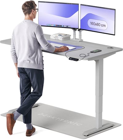 Desktronic HomePro Zit-sta Bureau Elektrisch In Hoogte Verstelbaar, 160x80cm Grijs/Grijs, Stille Dubbele Motor, Hoogte 62-126cm