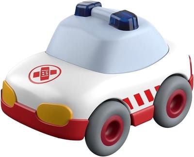 Knikkerbaan Ambulance - Rollebollen Baan - Kinderspel - Vliegmotor Detail - 64 x 3 x 1039 cm - Geel