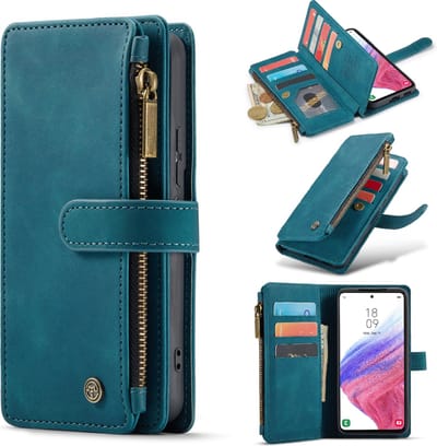 Casemania Hoesje Geschikt voor Samsung Galaxy A55 - Emerald Green - Luxe Portemonnee Book Case met Rits