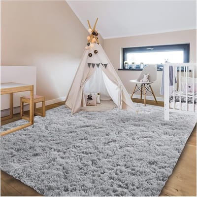 Wollig hoogpolig vloerkleed voor woonkamer - Antislip onderkant - Wasbaar - Comfortabel tapijt - Shaggy langpolig - Zacht - Groot - Grijs - 120 x 160 cm