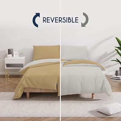 2 dekbedovertrekken 135x200 cm met 2 kussenslopen 80x80 cm - Beige/Zand - 135x200 Bedset in 100% microvezel - 4 stuks - Gecertificeerd vrij van chemicaliën (Oeko TEX)