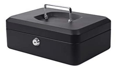 Geldcassette met cilinderslot en 2 sleutels - 10 inch, zwart