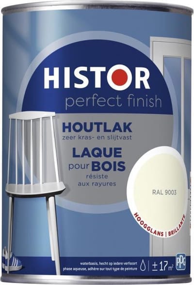 Histor Perfect Finish Houtlak Hoogglans - Krasvast & Slijtvast - Dekkend - 1.25L - RAL 9003 - Wit