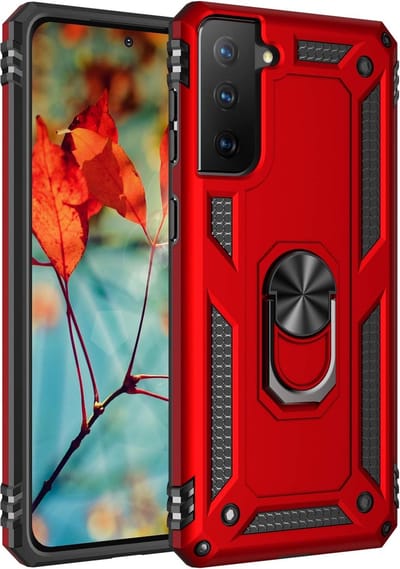 Anti-Shock Hybrid Ring Armor Hoesje Geschikt voor: Samsung Galaxy S21 5G - Rood