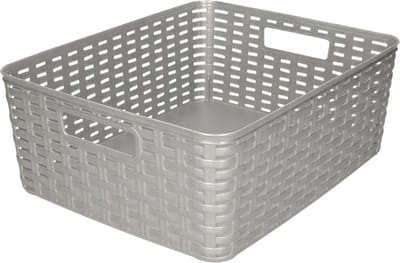 Plasticforte Opbergmand - Kastmand - rotan kunststof - zilver - 12 Liter - 30 x 37 x 13 cm