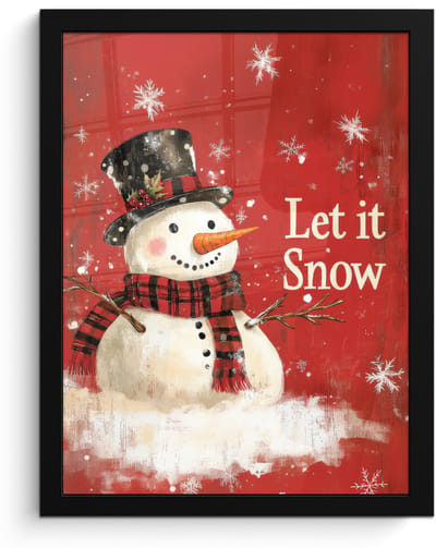 Poster in lijst - Fotolijst 30x40 cm - Posters - Sneeuwpret - Winter - Sneeuwpop - Posterlijst zwart - Decoratie - Wanddecoratie woonkamer - Muurdecoratie slaapkamer