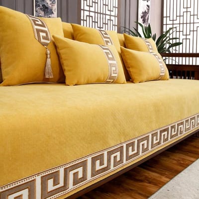 Luxe Borduurwerk Bankhoes Beschermer Antislip Brede Gouden Zijkant Bank Sliphoes Vier Seizoenen Universele Bankhoezen Voor Woonkamer 70x70cm 1pcs orange
