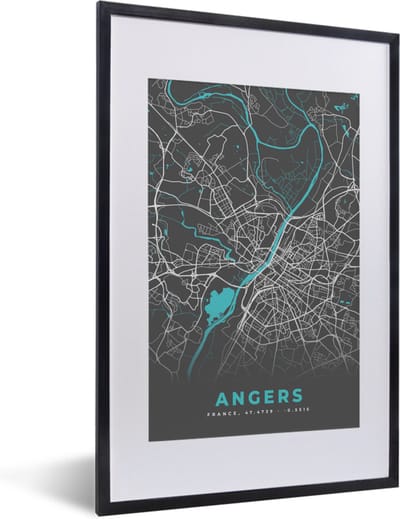 Fotolijst incl. Poster - Angers - Frankrijk - Plattegrond - Kaart - Stadskaart - 40x60 cm - Posterlijst
