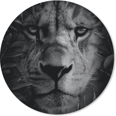 Muismat rond 20x20 cm - Mousepad Planten - Leeuw - Natuur - Zwart - Wit - Ronde muismatten