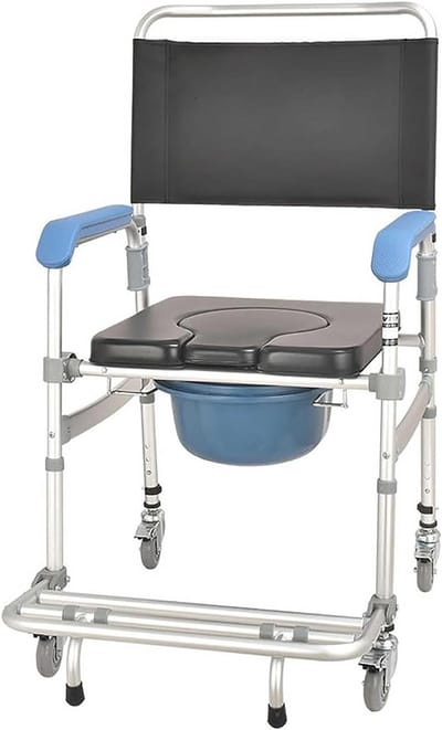 Rolstoel Toiletstoel - Verrijdbare Commode - Veilig Zelfstandig - Inklapbaar Lichtgewicht - 150 kg Draaglast - Blauw