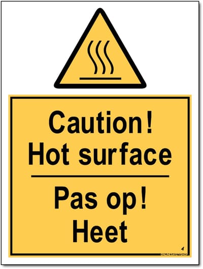 Heet oppervlak bord - Caution hot surface - Forex - 30 x 40 cm - Weerbestendig