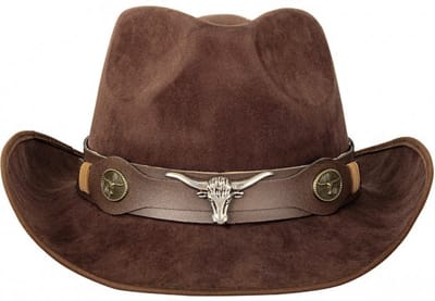 KIMU® Cowboyhoed Donkerbruin Stier - Western Rodeo Cowboy Hoed Suedine Bruin - Usa Texas Wilde Westen Dames Heren Festival