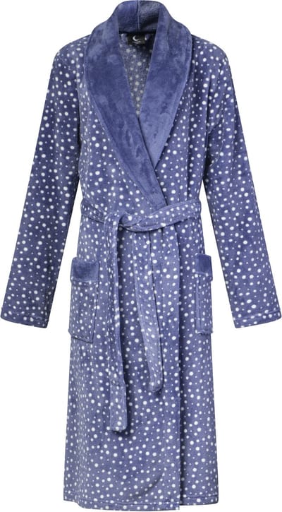 Lunatex - dames badjas - luxe coral fleece - blue white dot - maat S/M