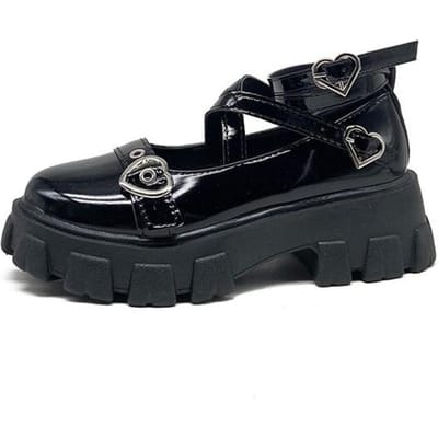 Dames Hartgesp Platform Mary Jane Schoenen Mode Kruisband Chunky Hakken Lolita Schoenen Vrouw Lakleren Pumps 39