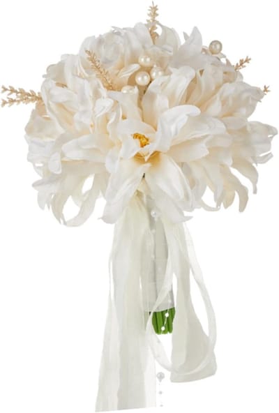 Bruidsboeket Kunstbloemen - Decoratief Arrangement - Bruiloft Decoratie - Geen Langdurige Verzorging - 27cm Hoog 21cm Diameter - Beige