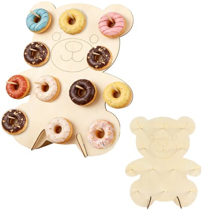 Dailygoods- Donuthouder Berenmodel - Houten Donutstandaard - Feestdecoratie - Wandmontage - Duurzaam - Afmetingen 35 x 29 cm