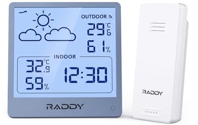 Weerstation Draasloos Binnen/Buiten - Draadloos Weerstation - Wit - Nauwkeurige Temperatuur- en Vochtigheidsmeting - Weersverwachting - Voor Binnen en Buiten