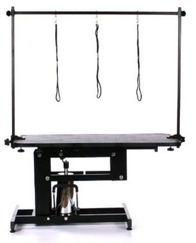 Trimtafel Hydraulisch voor Honden - Hydraulische Voetbediening - Puppy en Hond Trimmen - 2 Lussen - Dubbele Trimarm - Werkblad 106 x 60 cm - Verstelbaar 55-95 cm Hoog - Tot 80 kg