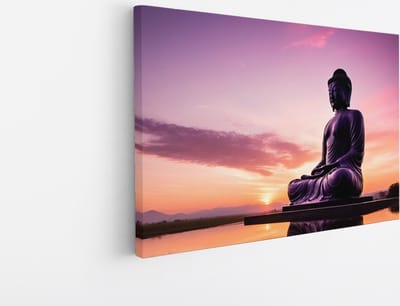 Saammp Canvas Schilderij - Boeddha bij Zonsondergang - Landschap - 45x30 - Foto op canvas - Wanddecoratie - Muurdecoratie Woonkamer - Canvas schilderijen
