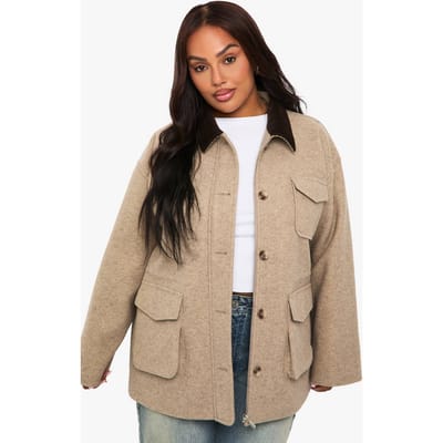 boohoo Dames Plus Buttondown-Jas | Stone | Maat: 28