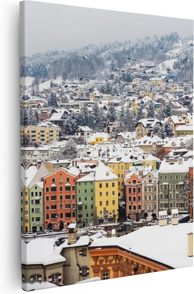 Artaza Canvas Schilderij Skyline Winter - 40x50 cm - Muurdecoratie Stad - Wanddecoratie Bergen - Kamer Accessoires