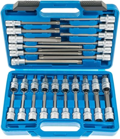 Dopsleutelset 32-delig - Torx bits - Motoronderhoud - In diverse lengtes - 1/2 inch aandrijving - Mat
