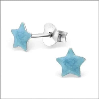 Aramat Jewels | Oorbellen | Zilveren Ster Oorbellen Sterretjes – 925 Zilver Meerdere Maten | Shimmer/Blauw-6mm | | | Zilver | Kinderen, Volwassenen | Verkleurd niet