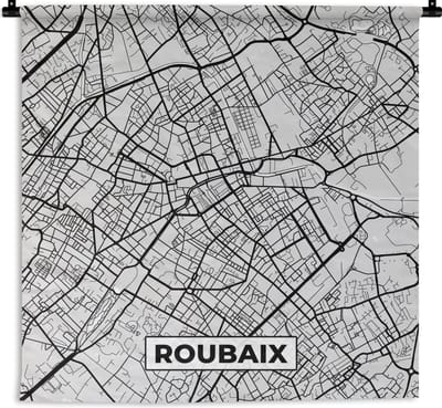 Wandkleed - Wanddoek - Plattegrond - Roubaix - Stadskaart - Kaart - Frankrijk - 180x180 cm - Wandtapijt
