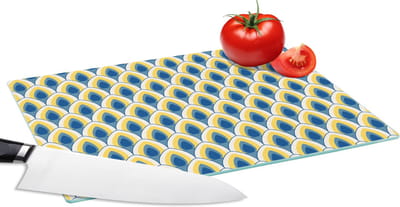 Glazen Snijplank - 28x20 - Design - Patroon - Retro - Geel - Blauw - Snijplanken Glas