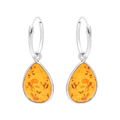 WeLoveSilver - zilveren oorringen - druppelvormige amber steen - 925 zilver
