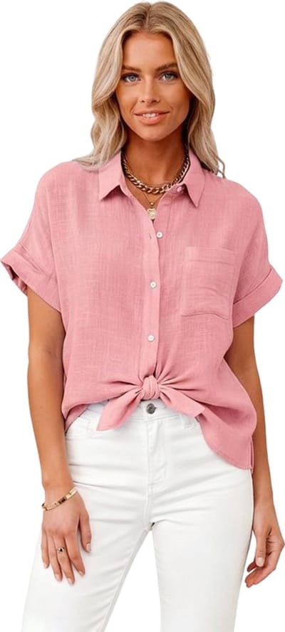 Linnen Overhemd Roze - Dames - Korte Mouwen - Fashion - Blouse