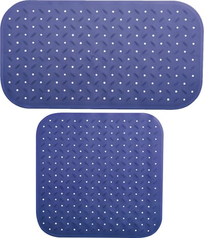 MSV Douche/bad anti-slip matten set badkamer - rubber - 2x stuks - donkerblauw - 2 formaten