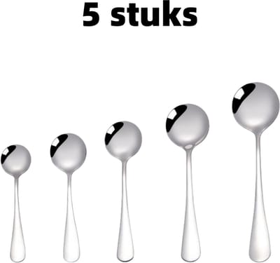 5-delige set - Lepels - Westerse ronde besteklepels - Dessertlepels - Verdikt roestvrij staal - Leuke kinderlepels - Zilver