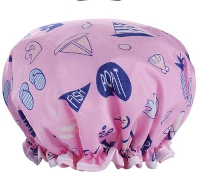 Douchemuts - Douche kap - Vissen - Haar drooghouden - Shower Cap fish - Dubbellaags - Dikke stof - Waterdicht - Vrolijke print - Roze - Jonyx