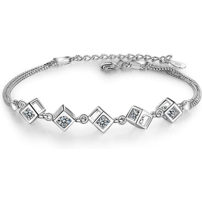 Allergie Preventie 925 Sterling Zilver Kristallen Vierkante Bedel Armband voor Vrouwen Armband & Armband Bruiloft Feest Sieraden SL131 white