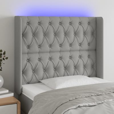vidaXL - Hoofdbord - LED - 93x16x118/128 - cm - stof - lichtgrijs