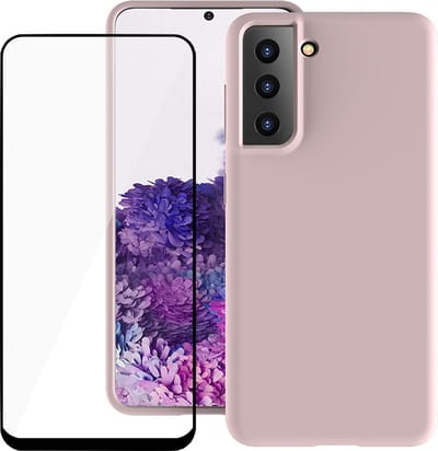 Hoesje geschikt voor Samsung Galaxy S21 FE - Soft Silky Skin Case Anti Shock Siliconen Back Cover Hoes Roze - Screenprotector Beschermglas Gehard Glas Tempered Glass Full Screen Protector