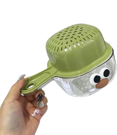 VHV - Vergiettes - Afdruipmandje - Fruitmand met lekbak - Dubbellaags - Met handvat en ophangoog - Voor het wassen van groenten en fruit - Keuken organizer - 19.5*6*12cm - Emoji-stijl - Groen