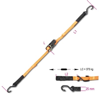 Beta 8188CG Serie - Spanband met Ratchet - 3m - Polyester - S-Haken