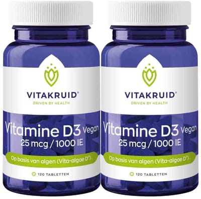 Vitakruid Vitamine D3 25 mcg Vegan - 2 x 120 tabletten - Voordeelverpakking