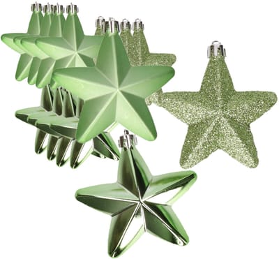 Decoris kersthanger sterren - 24x st - groen - 7 cm - kunststof - kerstornamenten - kerstversiering