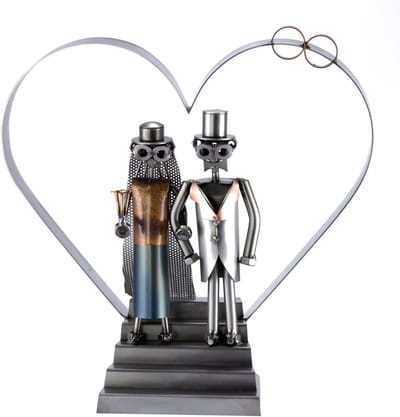 XXL Metalen Figuur Bruidspaar met Hart - Handgemaakt Cadeau voor Bruiloft en Jubileum